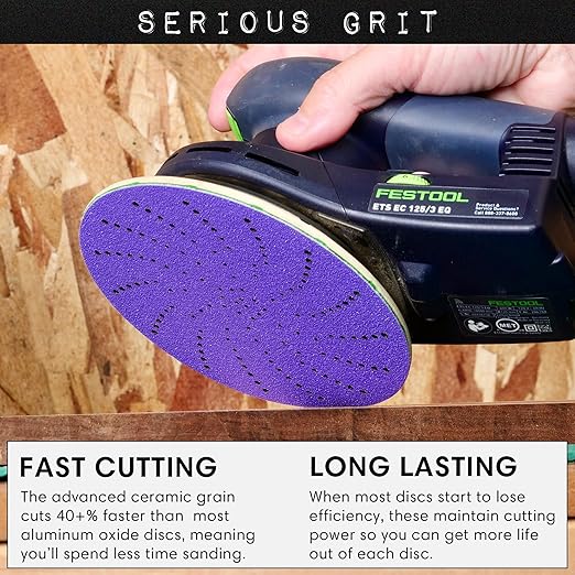 6-Inch 800 Grit Ceramic Multi-Hole Hook & Loop Sanding Discs - Advanced Grain for Fast Cutting & Long Life - Film-Backed Universal Fit Sandpaper for 6-in Sanders - 50 Pack Box