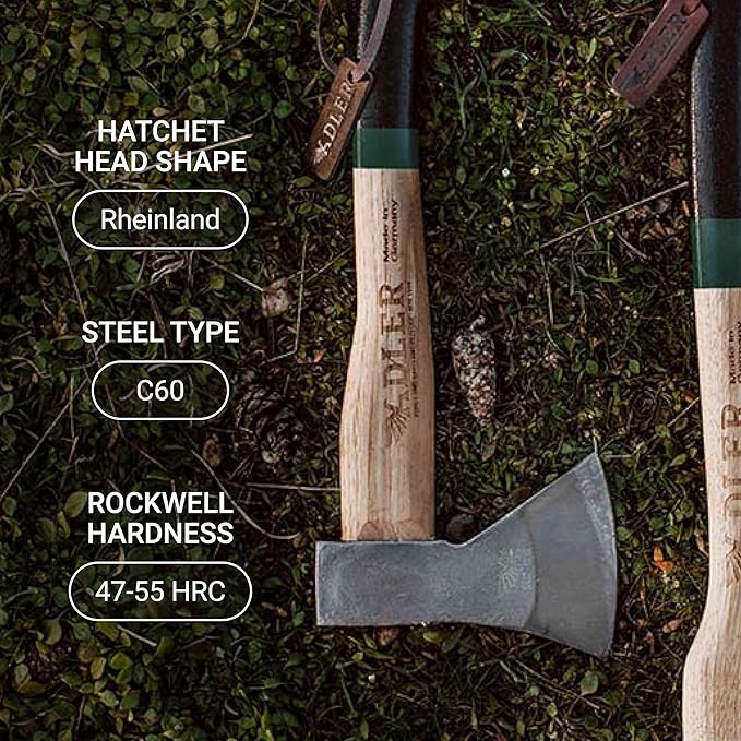 The Rheinland, 14", German Forged, All-Purpose Wilderness Camping Hatchet, Kindling Splitting & Branch Limbing, Anti-Slip Wood Handle (Red Stripe)