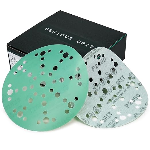6-Inch 49-Hole 2000 Grit Sanding Discs - Heavy-Duty Hook & Loop Film Discs - Sandpaper for Random Orbital Sanders - 50 Pack Box