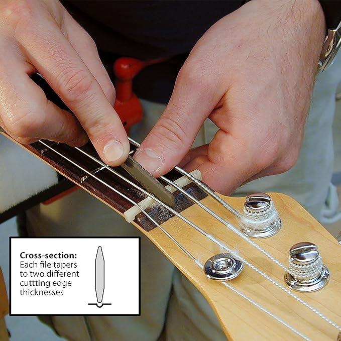 StewMac Double-Edge Nut Slotting Files, Set of 6 - for Guitar & Bass – Dual-Gauge Nut Files with Rubber Handles – Pro Quality Luthier Tools