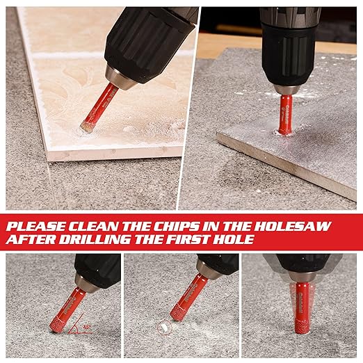 Goldblatt Diamond Drill Bits, 5 Pcs Set 1/4"", 5/16"", 3/8"", 3/4"" Drill Holesaw and 6mm Carbide Drill with Quick Fit Hex Shank for Ceramic Porcelain Tile Marble Granite (not for Wood), G02643