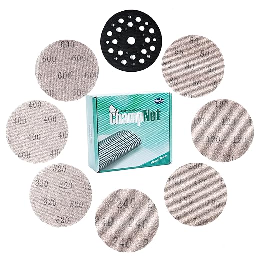 Mesh 5 inch 6 inch Sanding Discs 35PCS Hook and Loop Sanding Discs, Dust-Free, Ideal for Metal, Wood, Composites, Stock Removal, and Fine Finishing (6in, Assorted Grits & Pad)