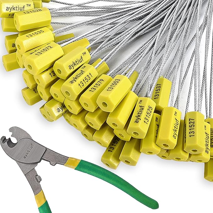 1200 Pieces Security Cable Seals, Metal Number Security Tags for Truck, Trailers, Cargo, Containers, Vans, Oil Tank, Milk Vehicle (Yellow, 1200 Pack)