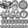 Wire Wheel Cup Brush Set,0.012-Inch Coarse Crimped Carbon Steel,Die Grinder Wire Brush for Drill,1/4In Hex Shank,Wire Drill Brush Set (32 Pack)