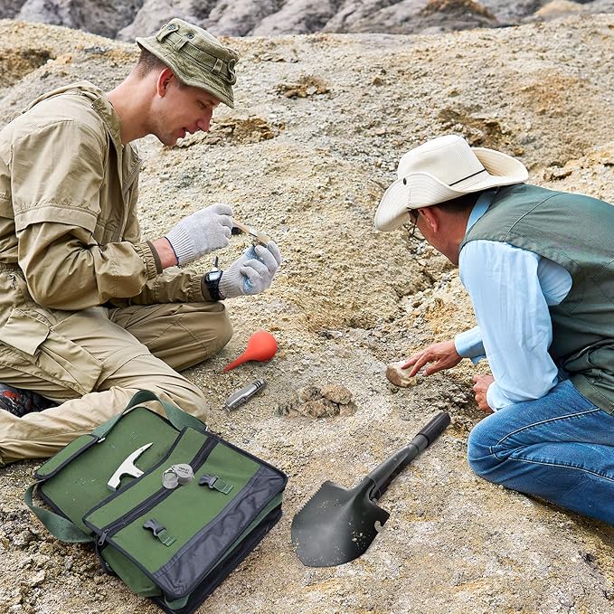 MYSTERYSTONE 28 Pieces Rock Hammer Kit for Rock Hounding, Complete Great Bundle including Steel Rock Pick Hammer,3-Pieces Heavy Duty Chisel Set,Updated Mussette Bag and Many More