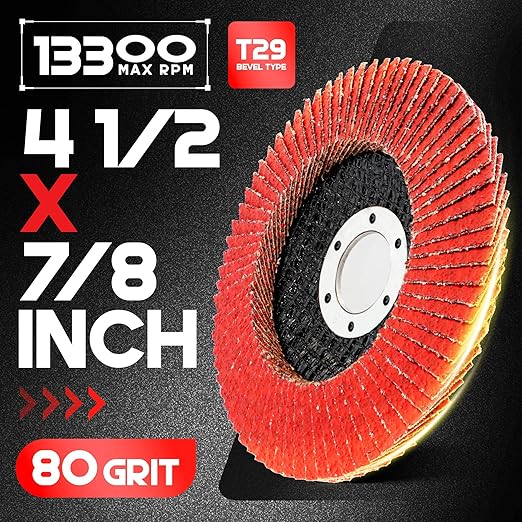 EZARC Ceramic Flap Discs 80 Grit, 4 1/2 x 7/8-Inch Flap Sanding Disc, Type 29 Ceramic Grinding Wheel for Stainless Steel, Non-Ferrous Metal, Cast Iron, Sheet Metal, 10 Pack