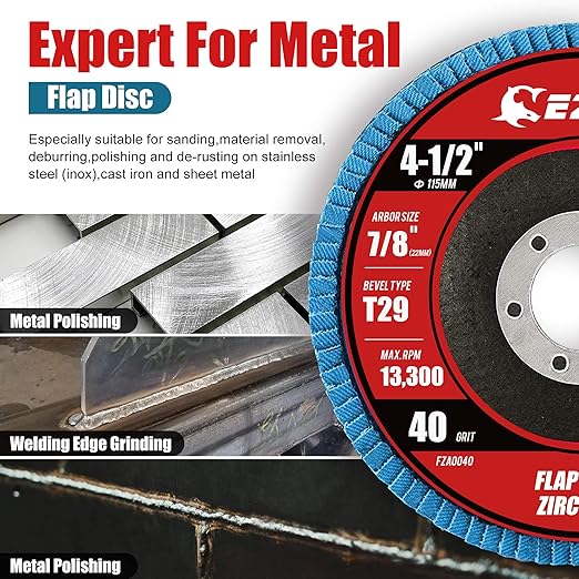 EZARC Flap Discs 80 Grit, 4 1/2 x 7/8-Inch Flap Sanding Disc, Type 29 Zirconia Grinding Wheel for Stainless Steel, Sheet Metal (50 Pack)