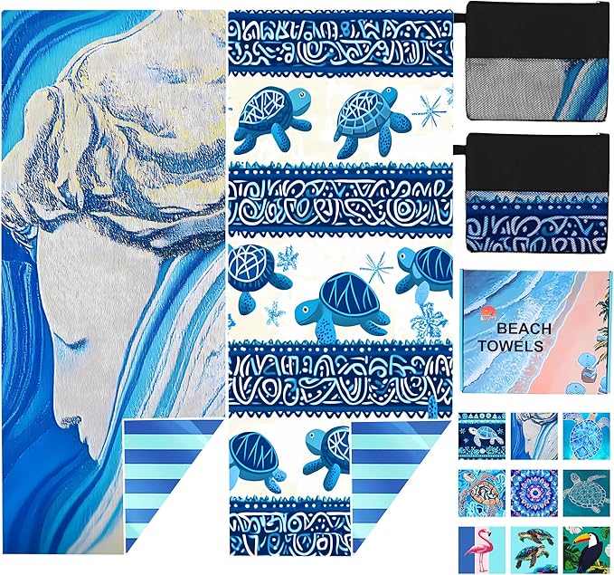2 Pack Microfiber Beach Towel Oversized 71"x32" Sand Free Quick Dry Absorbent Lightweight Thin , Compact Towels for Travel Swimming Pool Yoga Gym Camping Beach Accessories Vacation Essentials Gift