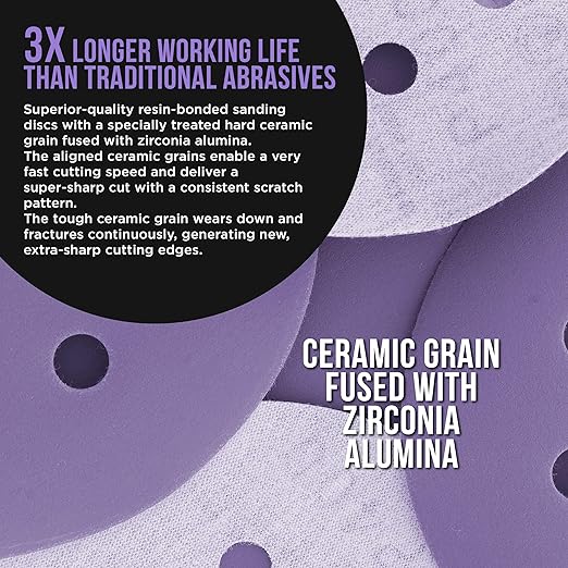 Dura-Gold Premium 600 Grit 5" Purple Film Ceramic Sanding Discs, 8-Hole Pattern, Box of 50 - Dustless Hook & Loop Backing Sandpaper for DA & Random Orbital Sanders - Sand Auto Paint, Wood, Woodworking