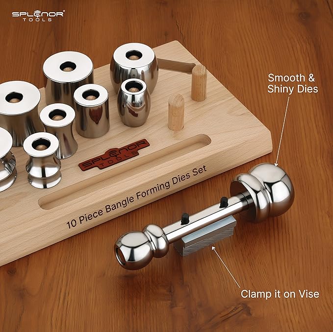 Splenor Tools Steel 10 Bracelet Forming Die Set - Concaved, Domed and Flat Shape Dies for Bangle Making - Metal Forming - Jewelry Tool kit