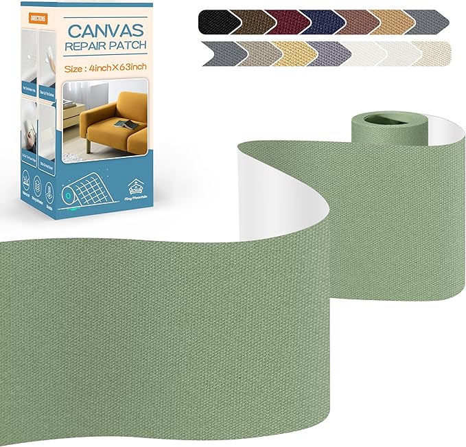 KING MOUNTAIN Canvas Repair Tape,Outdoor Gear Patch, 4×63 Inches,Waterproof,Self-Adhesive for Repairing Boat Covers,Sun Shades,Sofas,Tents,Lounge Chairs,Awnings (Grass Green)