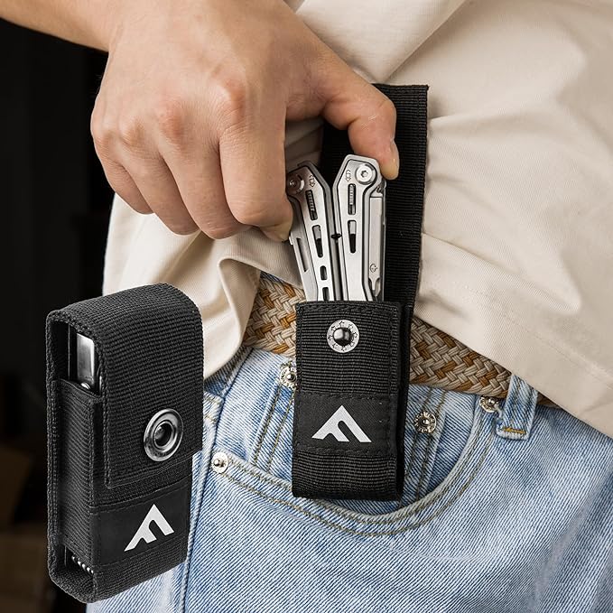 FLISSA 16-in-1 Stainless Steel Multi Tool, Gift for Dad, EDC Multitool with Pocket Knife, Pliers, Belt Clip and Oxford Sheath, Self-locking Utility Multi-Tool for Camping Survival Outdoor