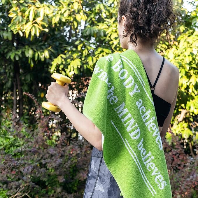 Luzia Workout Towels with Motivational Quotes for Sweat (Pack of 4) - mot-to Lightweight and Super Absorbent for Exercise, Sports, Workout, Fitness, Gym, Yoga, Running and Travel (Green)
