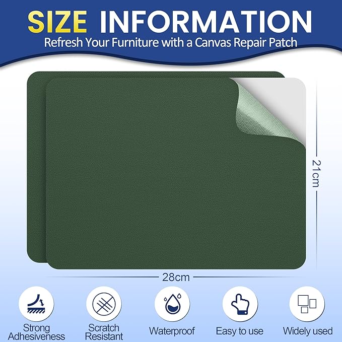 Self-Adhesive Canvas Repair Tape, 8.3" x 11" Waterproof Canvas Repair Patch, Fabric Patch Repairs Kit for Furniture, Tents, Sunbrellas, Boat Covers Awnings, Couches, Clothes, Bags Army Green