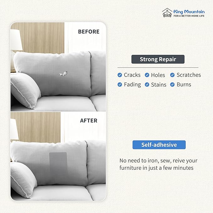 KING MOUNTAIN Canvas Repair Patch 9 x11 Inch 4 Pcs Self-Adhesive Waterproof Fabric Patch for Sofas, Tents, Furniture,Tote Bags, Car Seats (Beige)