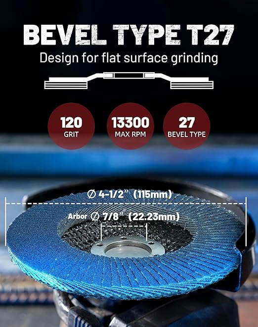 EZARC 12 Pack 120 Grit Flap Discs 4 1/2 for Angle Grinder, 4.5" x 7/8" T27 High Density Jumbo Zirconia Sanding Disc for Rust Removal, Finishing, Grinding, Deburring