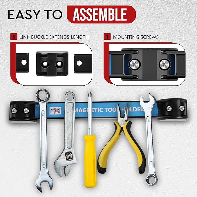 46PCS Magnetic Modular Wrench Organizer with 8" Magnetic Tool Holder, Wrench Rack for Tool Box Drawer, SAE & Metric Labels, Space-Saving Storage, Gift for Professional Mechanics Men, Black
