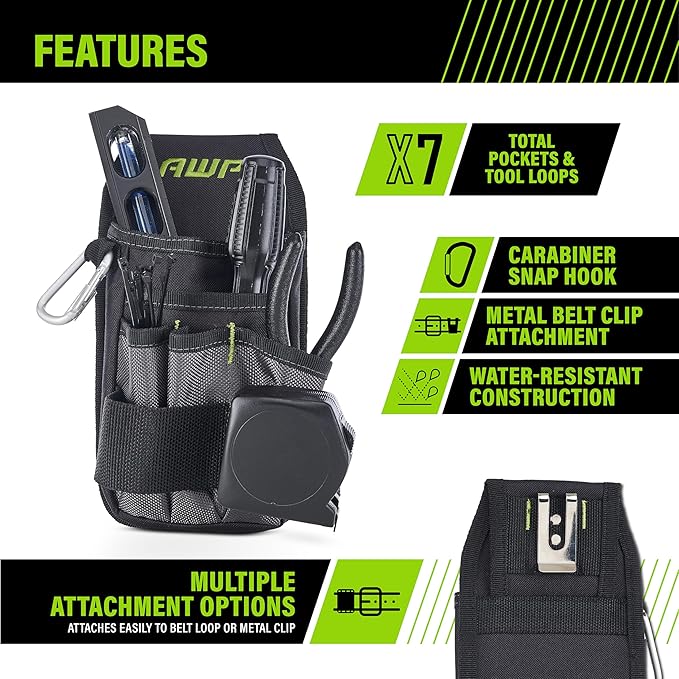AWP Tool Pouch, Electrician Tool Pouch, Premium, Professional Multi-Pocket Organizer