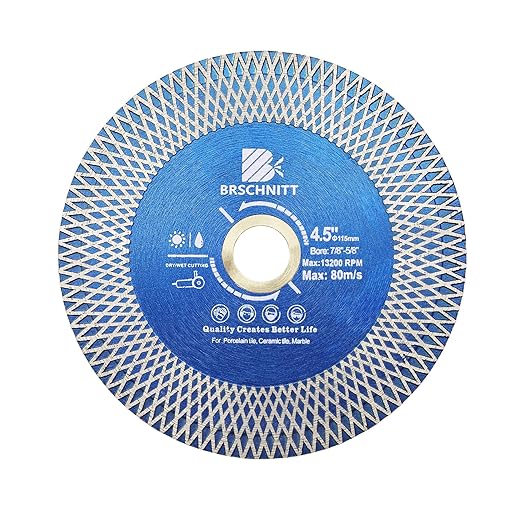 Diamond Porcelain Tile Saw Blade - BRSCHNITT 4.5" Super Thin Diamond Cutting Grinding Disc with X Teeth Arbor 7/8“-5/8“ for Ceramic Tiles,Granite,Marble Angle Grinder Circle Saw Blade