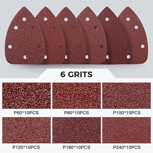 S SATC 60 PCS Mouse Sander Sandpaper 6 Holes Detail Sander Sandpaper Palm Sander Paper Hook and Loop Mouse Sanding Pads Assorted 60/80/100/120/180/240 Grit