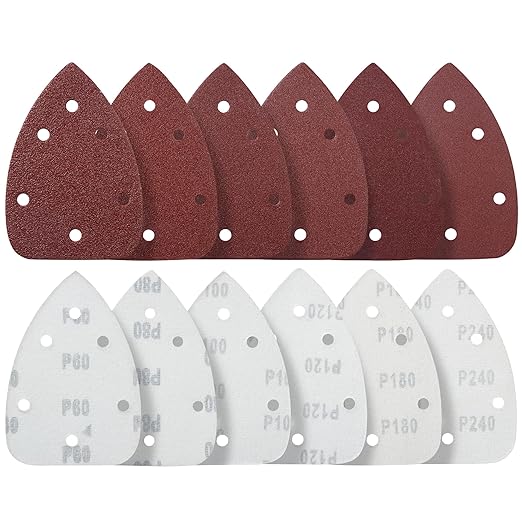 S SATC 36 PCS Mouse Sander Sandpaper 6 Holes Detail Sander Sandpaper Palm Sander Paper Hook and Loop Mouse Sanding Pads Assorted 60/80/100/120/180/240 Grit
