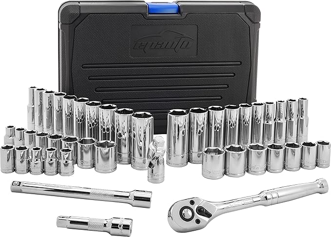 EPAuto 45 Pieces 3/8" Drive Socket Set with 72-Tooth Pear Head Ratchet