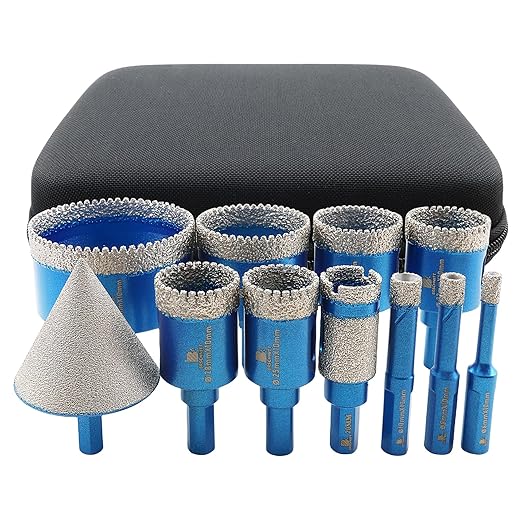 Tile Hole Saw Kit Diamond- BRSCHNITT 11pcs Diamond Core Drill Bit for Porcelain Tile Ceramic Marble Granite Drilling Triangle Shank