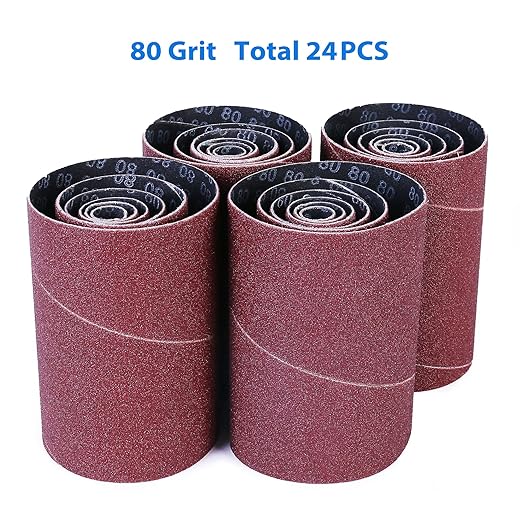 LotFancy 24PCS Spindle Sanding Sleeves, 80 Grit, Aluminum Oxide Abrasive, 4-1/2” Length (4 Each of 1/2”,3/4”,1”,1-1/2”, 2” and 3”