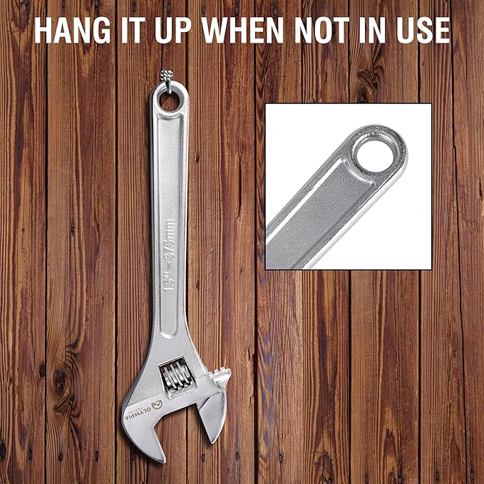 Olympia Tools 15" Adjustable Wrench, Heavy Duty Drop Forged Steel, Chrome Plated, Precision Machined Jaws, Rust Resistant
