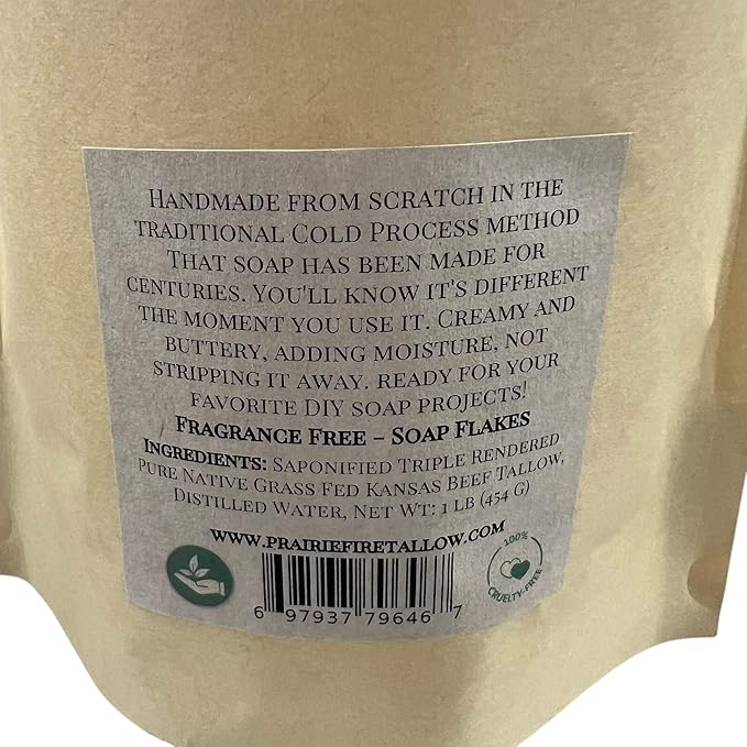 Pure Beef Tallow Soap Flakes - Made in USA - Grass Fed and Finished - Face, Body and Hair - Cleans, Moisturizes, Soothes, and Hydrates. Natural and Organic Lemon