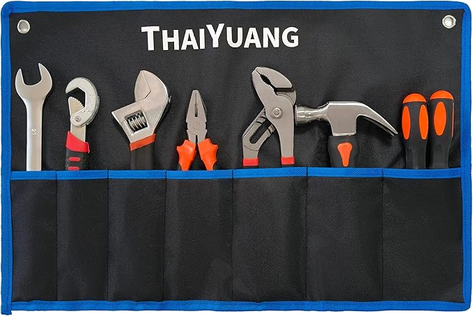7 Pockets Tool Pouch Roll-Up Storage Bag for Hand Tools or Wrench Heavy Duty Canvas Bag Organizer