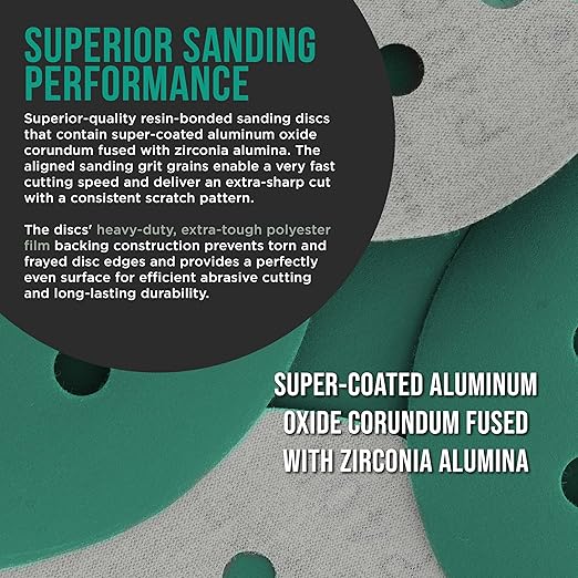 Dura-Gold Premium 400 Grit 5" Green Film Sanding Discs, 8-Hole Pattern, Box of 50 - Dustless Hook & Loop Backing Sandpaper for DA & Random Orbital Sanders, Sand Automotive Paint Woodworking Furniture