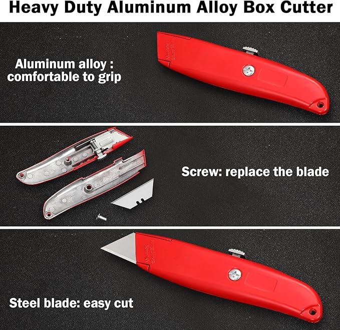 Reginary 40 Pcs Box Cutter Bulk Utility Knife Heavy Duty Retractable Knife Sturdy Aluminum Box Cutter Safety Razor for Ropes, Boxes, Cartons, Plastics, DIY and Cardboard