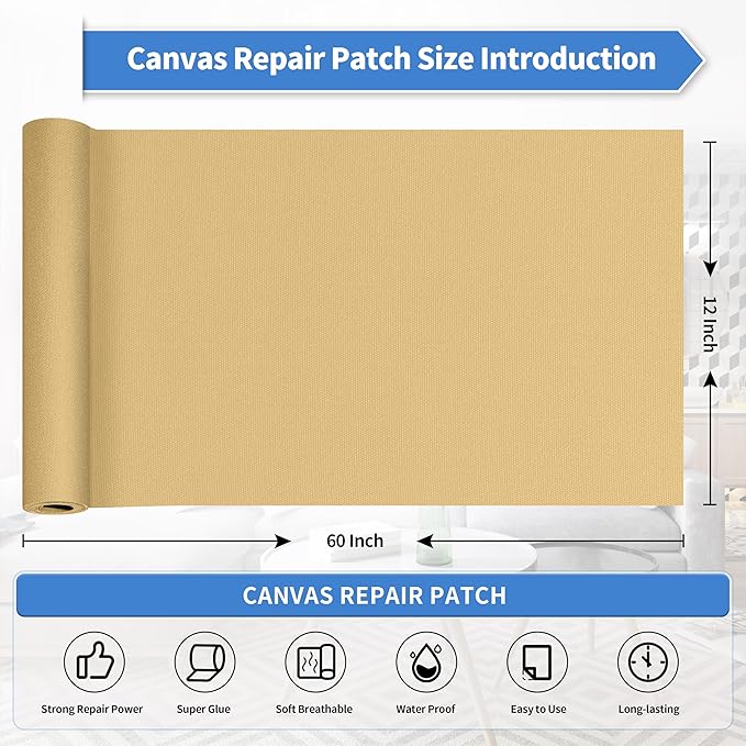 KING MOUNTAIN Canvas Repair Tape,Outdoor Gear Patch, 12×60 Inches,Waterproof,Self-Adhesive for Repairing Boat Covers,Sun Shades,Sofas,Tents,Lounge Chairs,Awnings (Beige-1)