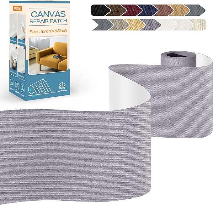 KING MOUNTAIN Canvas Repair Tape,Outdoor Gear Patch, 4×63 Inches,Waterproof,Self-Adhesive for Repairing Boat Covers,Sun Shades,Sofas,Tents,Lounge Chairs,Awnings (Light Grey)
