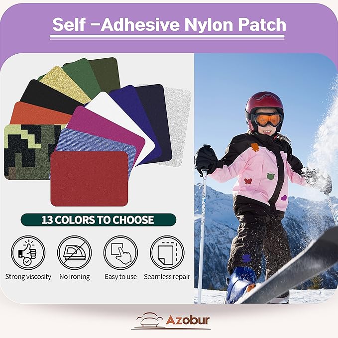 Azobur 6-Pack Nylon Repair Patch Self Adhesive Vinyl Outdoor Camping Gear Repair Kit,Waterproof Fabric Repair Patches for Down Jacket, Tent, Sleeping Bag （Navy Blue）