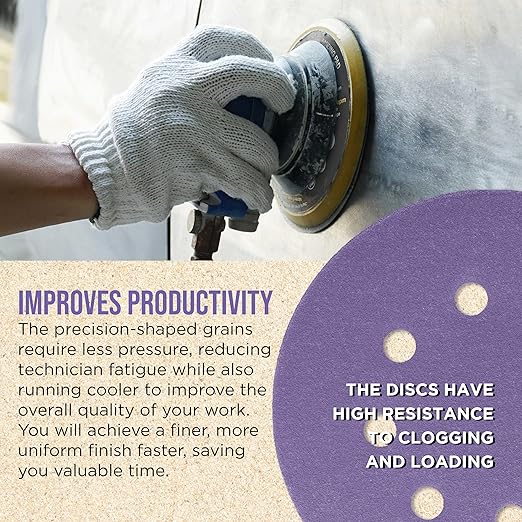 Dura-Gold Premium 120 Grit 5" Purple Film Ceramic Sanding Discs, 8-Hole Pattern, Box of 50 - Dustless Hook & Loop Backing Sandpaper for DA & Random Orbital Sanders - Sand Auto Paint, Wood, Woodworking