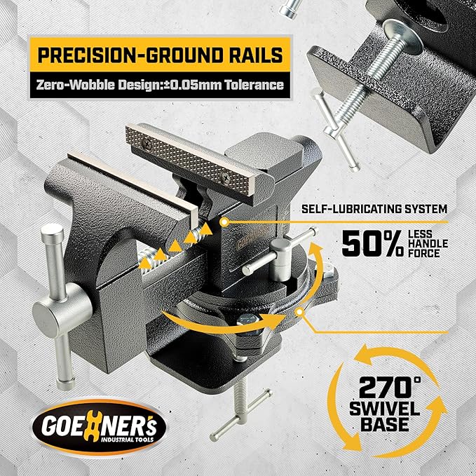 [Upgraded] Bench Vise 4-1/2" Jaw Width with 4.3" Jaw Opening, Table Vice For Workbench, Universal Swivel Vise With Heavy Duty Cast Iron, Easy Adjustment for Woodworking, Workshop DIY Uses