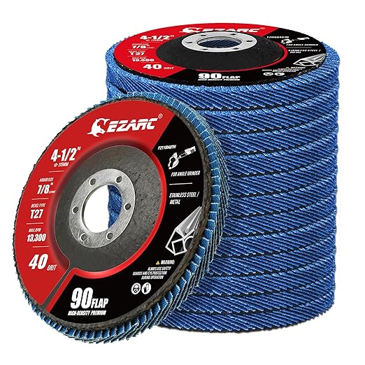 EZARC 12 Pack 40 Grit Flap Discs 4 1/2 for Angle Grinder, 4.5" x 7/8" T27 High Density Jumbo Zirconia Sanding Disc for Rust Removal, Finishing, Grinding, Deburring