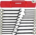 TRUE MECHANIC™ 20 Pc. 120T Reversible Ratcheting Combination Wrench Set, Long Pattern, SAE, Metric, Professional, With Portable Roll-Up Pouch Bag