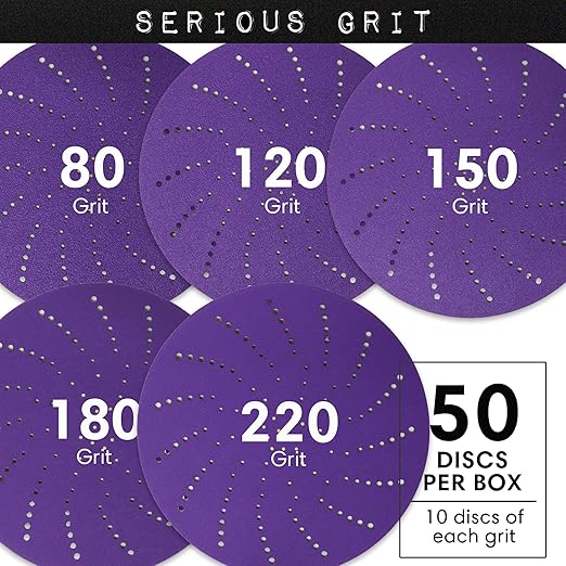 6-Inch Assorted Grit Ceramic Multi-Hole Hook & Loop Sanding Discs - Advanced Grain for Fast Cutting & Long Life - Film-Backed Universal Fit Sandpaper for 6-in Sanders - 50 Pack Box