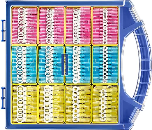 Haisstronica 780PCS Heat Shrink Ring Connectors, Marine Grade AWG 22-10 Ring Terminals, Tinned Red Copper Waterproof Wire Eyelet Connectors (3 Colors/4 Sizes)