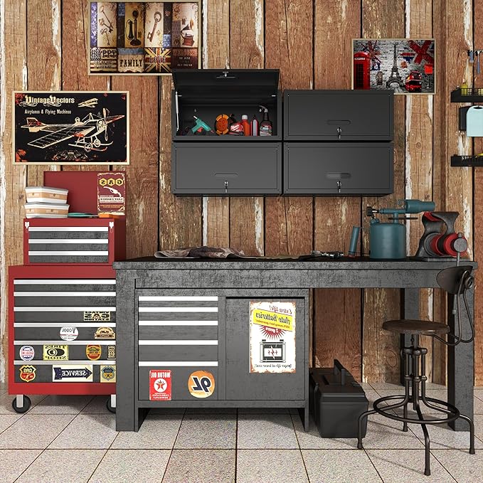 Metal Wall Cabinet with Up-flip Door,Black Heavy Duty Garage Wall Mounted Storage Cabinets,Tool Cabinets for Garage,Kitchen,Warehouse,Office,Assembly Required