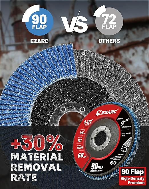 EZARC 12 Pack 60 Grit Flap Discs 4 1/2 for Angle Grinder, 4.5" x 7/8" T27 High Density Jumbo Zirconia Sanding Disc for Rust Removal, Finishing, Grinding, Deburring
