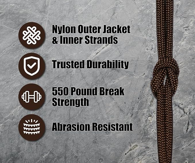 BORED? PARACORD! 550 lb Paracord - Ideal for Crafting, Camping, DIY Projects, Active & Military Outdoors - Strong Survival Rope - Tactical Parachute Cord Type III - Walnut 50 Feet