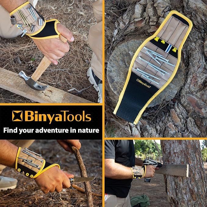 BINYATOOLS Magnetic Wristband -Coyote Brown- With Super Strong Magnets Holds Screws, Nails, Drill Bit Unique Wrist Support Design Cool Handy Gadget Gifts for Fathers, Boyfriends, Handyman, Electrician