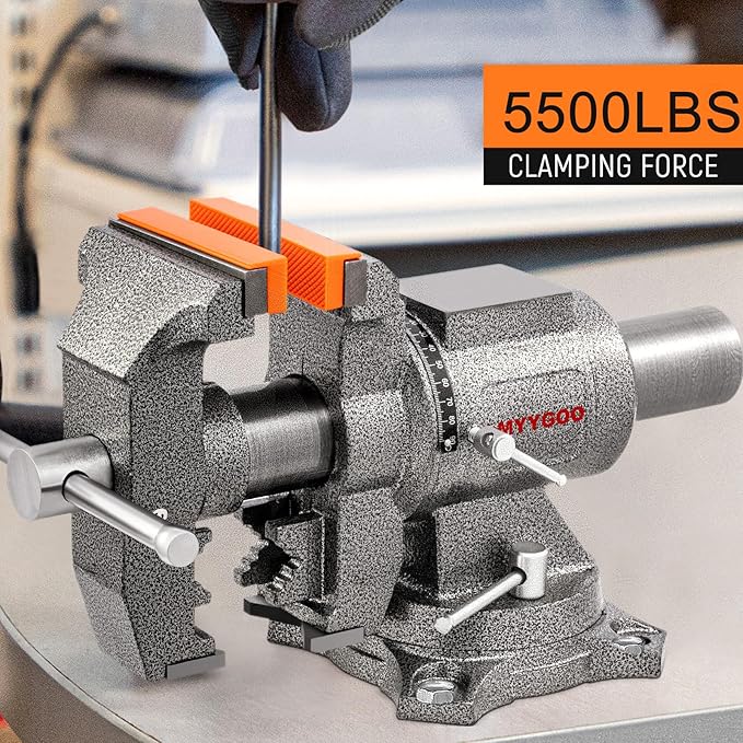 Bench Vise, 5inch Width 5inch Jaw Opening, 360° Swivel Base, Multipurpose Heavy Duty Workbench Vise with Anvil and 1 Pair Vise Jaw Pad, Table Vise Clamp force 5500LBS