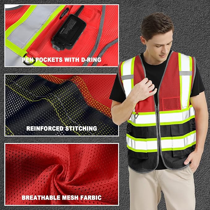 BeautyWill Custom Logo 10/20 Pack Safety Vest Class2 High Visibility Vest with Pockets Breathable Construction Vest Bulk