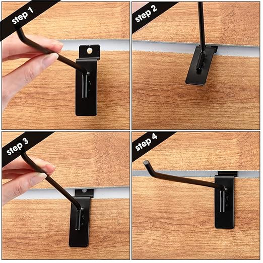 Ferraycle Slatwall Hooks 24 Pcs 4/6/8 Inch Slatwall Accessories Slat Wall Shelf Brackets Slat Wall Hanging Panel Hook Heavy Duty Pegboard Gridwall Display(Black)