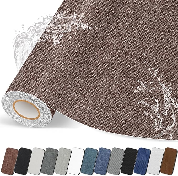 Fabric Repair Patches, Linen Self-Adhesive Fabric Repair Tape, Strong Sticky Linen Patch for Sofas, Tote Bags, Clothing, Car Seats, Furniture（Brown, 3.5X79 inch）